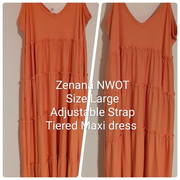Zenana NWOT Adjustable Spaghetti Strap Ruffled Maxi dress, size Large - Picture 2 of 3